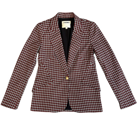 L’Agence Chamberlain Check Peaked Lapel Blazer in Burnt Sienna size 4 - Picture 2 of 8
